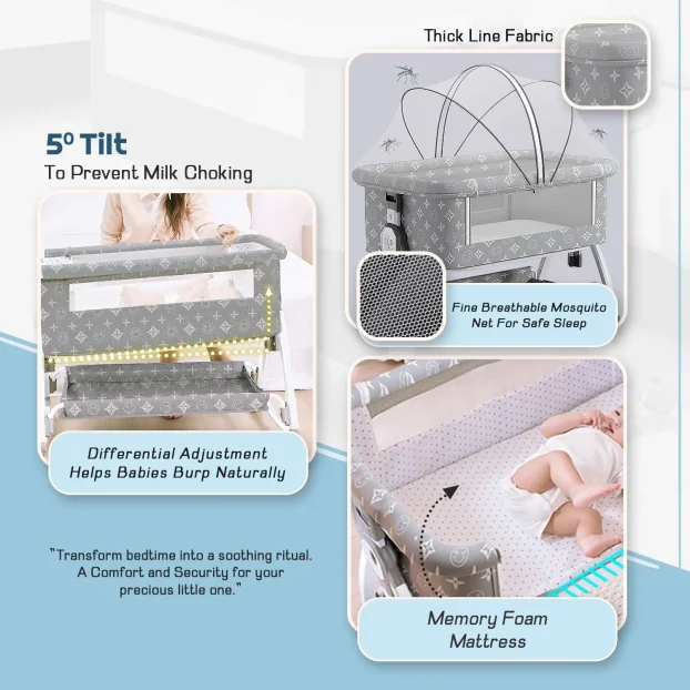 6u1 prenosivi krevetac za bebe sivi i roze