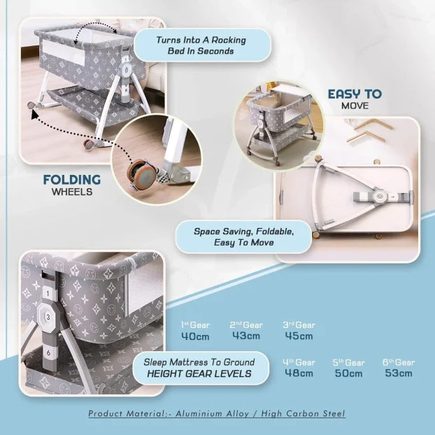 6u1 prenosivi krevetac za bebe sivi i roze