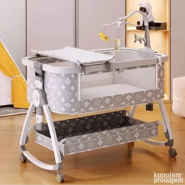 6u1 prenosivi krevetac za bebe sivi i roze