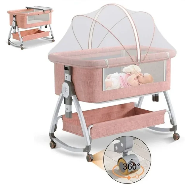 6u1 prenosivi krevetac za bebe sivi i roze