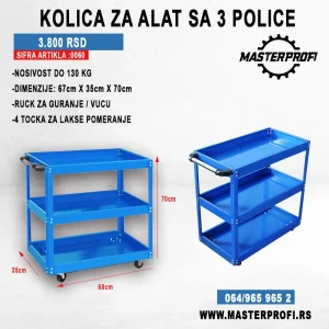 Kolica za alat sa 3 polica sa četiri točka NOVA