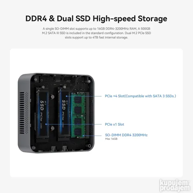 Mini PC Oumax Max N N100, 16GB, 500GB, Win11 PRO
