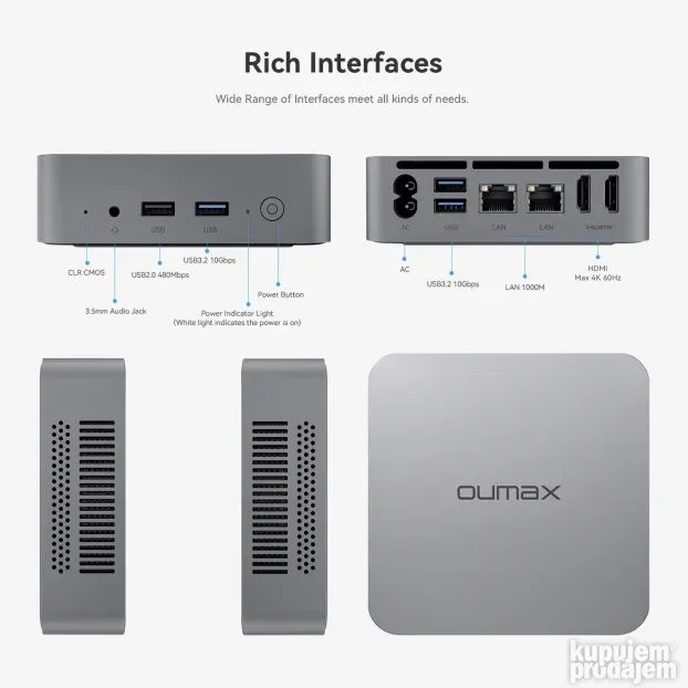 Mini PC Oumax Max N N100, 16GB, 500GB, Win11 PRO