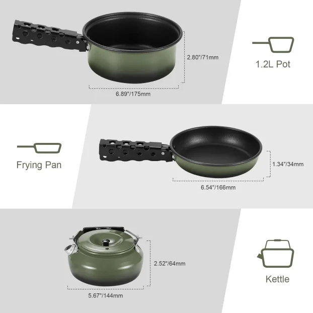 Odoland 5pcs set za kampovanje kuvalo šerpa tiganj Non-Stick