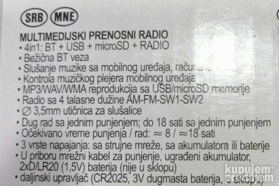 FM tranzistor -Bluetooth sa akumulatorom