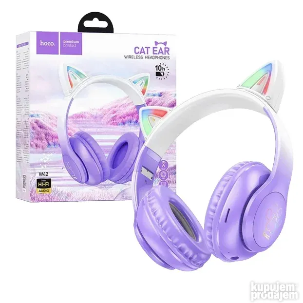 Hoco W42 Cat Ears, Purple Grape - bežične slušalice