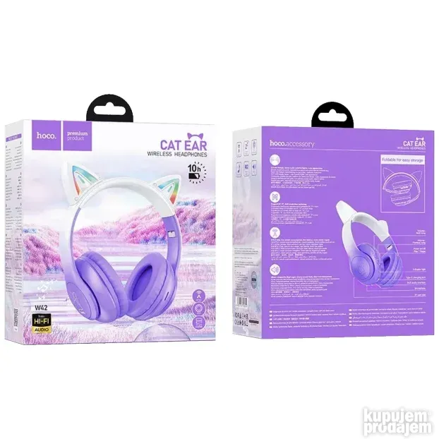 Hoco W42 Cat Ears, Purple Grape - bežične slušalice
