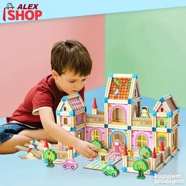 Drvene kockice za gradnju dvorca i kuće 100% prirodno