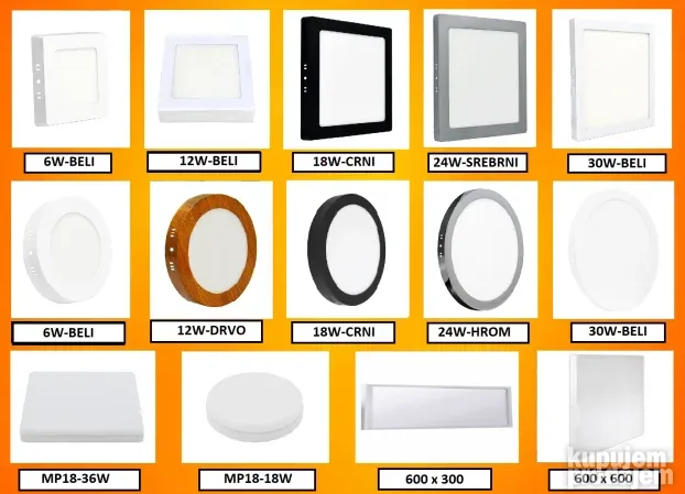 LED panel nadgradni okrugli 12W crni
