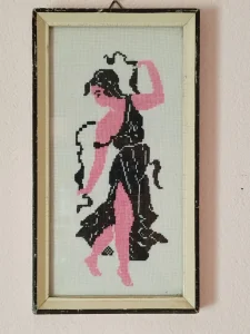 Retro goblen prelep u drvenom ramu 33x18cm kolekcionarski