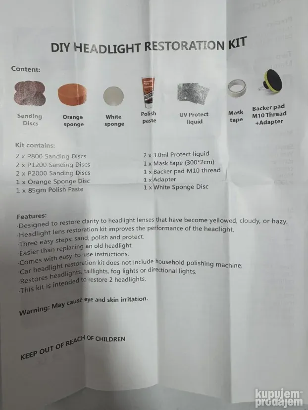 Set za regeneraciju i poliranje farova pastom