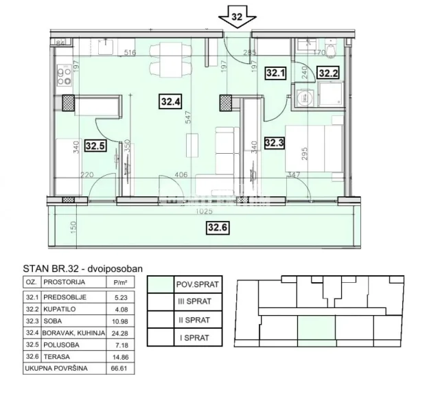Vojvođanska, Stara Bežanija, 2.5 dvoiposoban, 66.61 m²