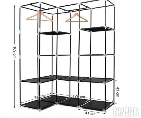 Modularni Orman Ugaoni 128/85x45xV166cm Crni Idomya