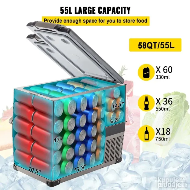 Auto frizider za kampovanje 55L -20C 12V-220V (NOVO)AKCIJA