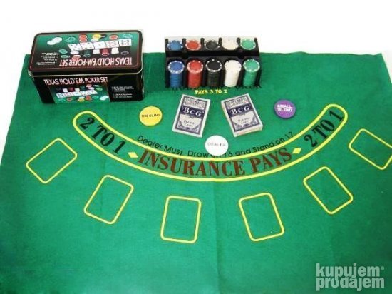Poker chips 200kom(kutija+ karte+podloga