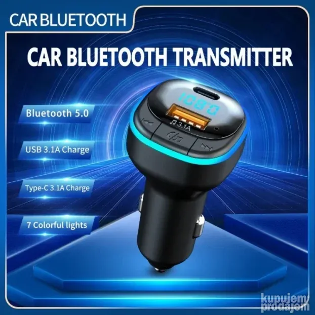 FM transmiter C33 USB, PD, QC 3.0 Bluetooth 5.0, RGB, handsf