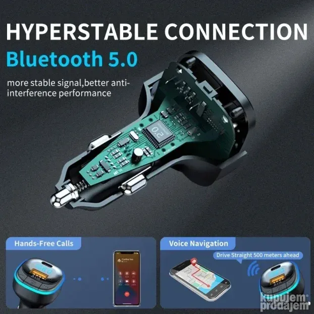 FM transmiter C33 USB, PD, QC 3.0 Bluetooth 5.0, RGB, handsf