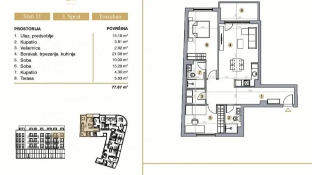 Ljubinke Bobić, Stara Bežanija, 3.0 trosoban, 77.87 m²