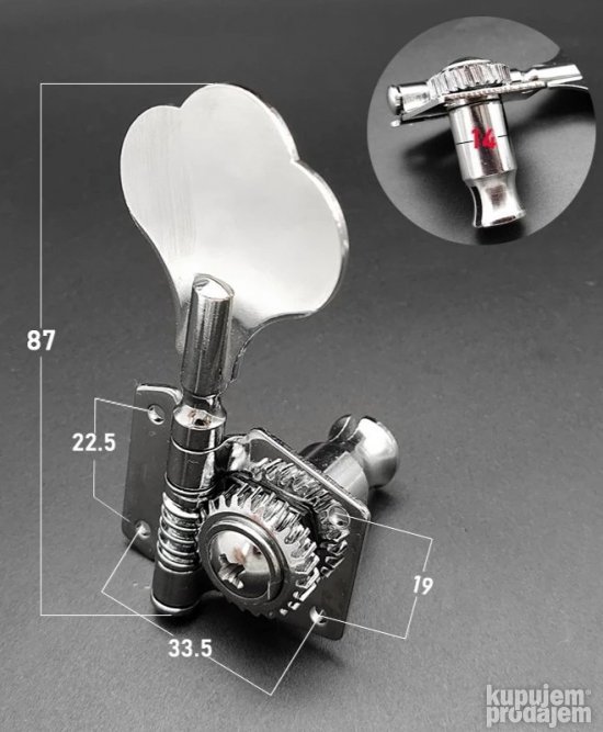 Čivije za bas, slonovo uvo, 4R komplet , crne