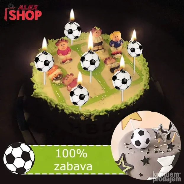 Svećice za tortu u obliku fudbalske lopte set od 5komada
