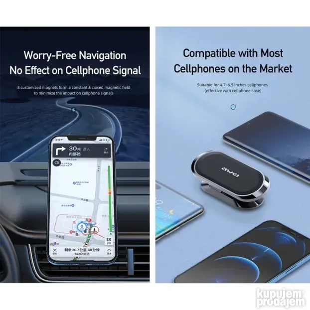 Drzac za mobilni telefon AWEI X20 magnet crni