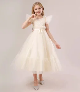 Šampanj bež krem Duga dugacka Svecana haljina za devojcice