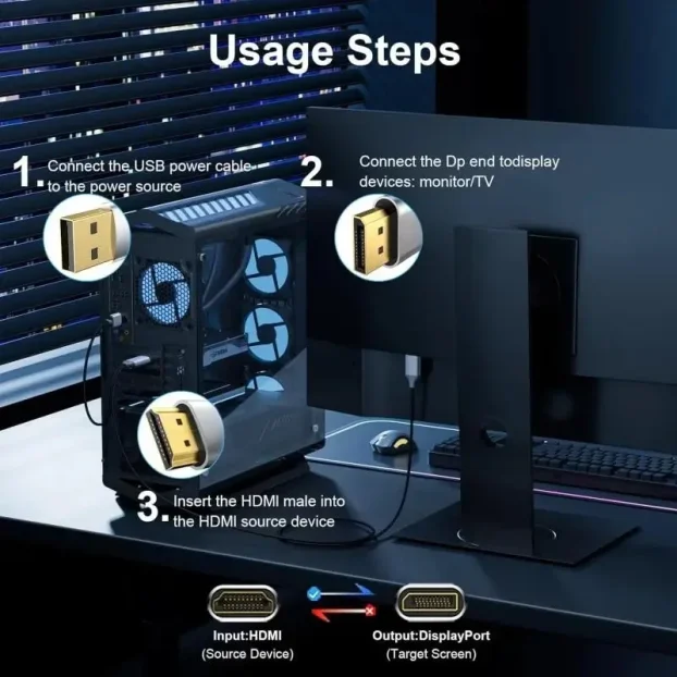 HDMI na DisplayPort kabl 1m 2m 4K 60Hz kabl 2K 144Hz DP 1.2