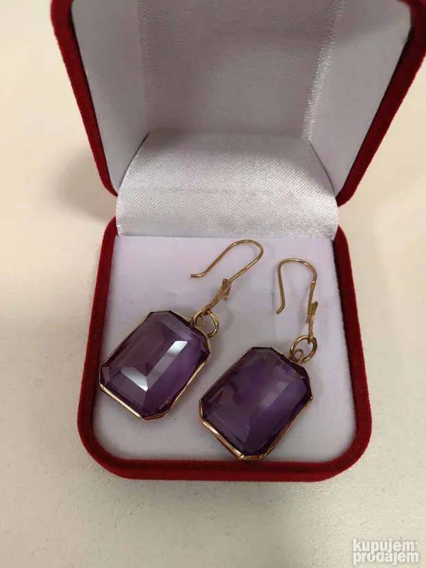 Egipatske zlatne minđuše - Ametist (750) 18k - 11,44g