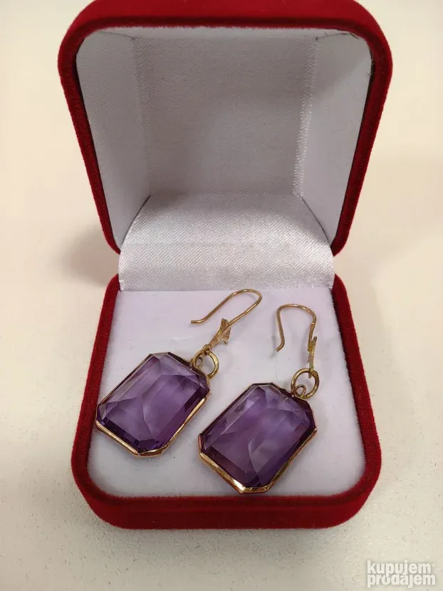 Egipatske zlatne minđuše - Ametist (750) 18k - 11,44g