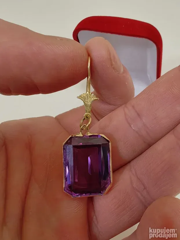 Egipatske zlatne minđuše - Ametist (750) 18k - 11,44g