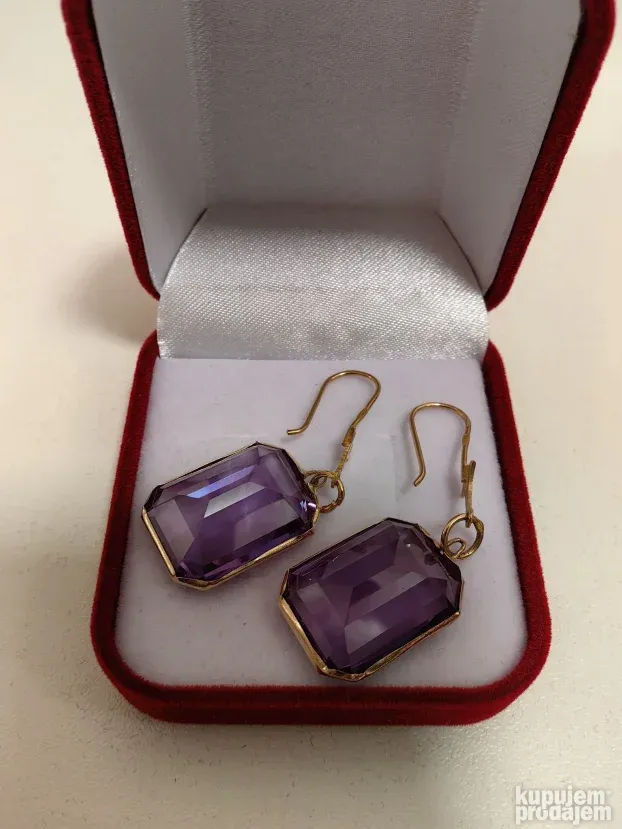 Egipatske zlatne minđuše - Ametist (750) 18k - 11,44g