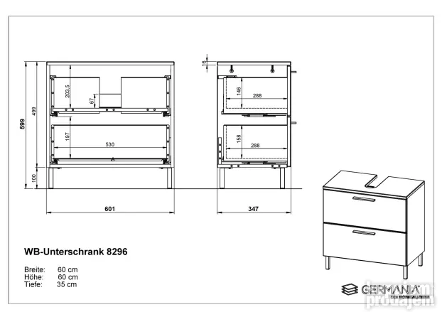 Germania Arvada ormarić ispod lavaboa, bela, 60x60x35cm UPUT