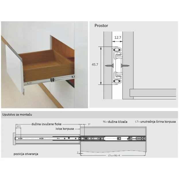 Teleskopski klizač sa usporivačem OKL T klizač slow 500 DTC