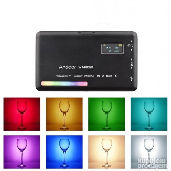 Andoer W140 RGB LED Video Foto Reflektor 2500K-9000K NOVO