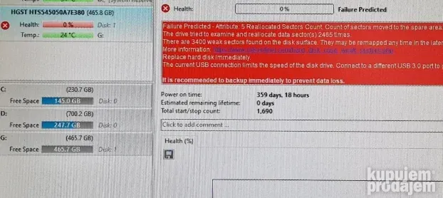 Hard disk za laptop 500gb (0% health) BR.2