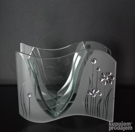 Stalak od peskiranog i obicnog stakla sa Kristalima