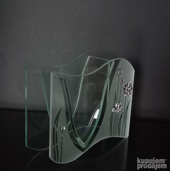 Stalak od peskiranog i obicnog stakla sa Kristalima