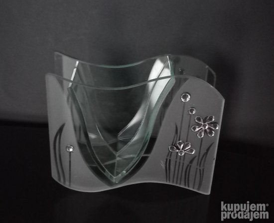 Stalak od peskiranog i obicnog stakla sa Kristalima