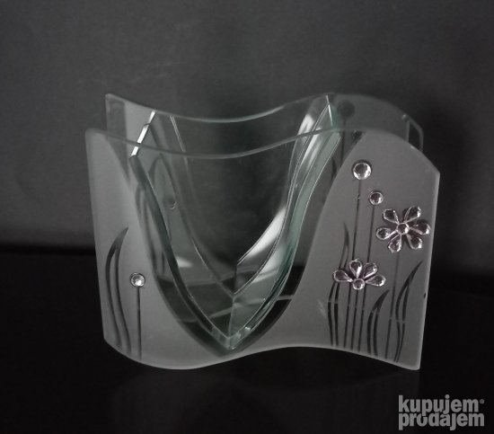 Stalak od peskiranog i obicnog stakla sa Kristalima