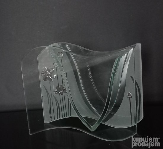 Stalak od peskiranog i obicnog stakla sa Kristalima