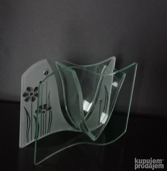 Stalak od peskiranog i obicnog stakla sa Kristalima