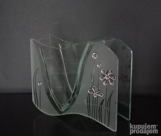 Stalak od peskiranog i obicnog stakla sa Kristalima