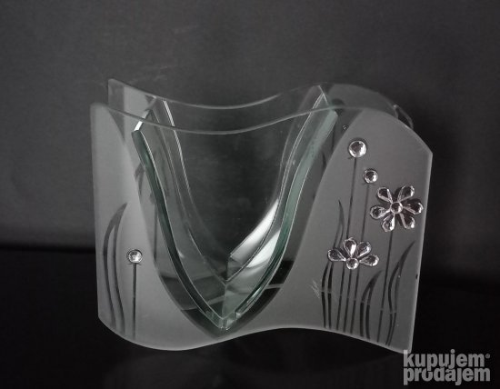 Stalak od peskiranog i obicnog stakla sa Kristalima