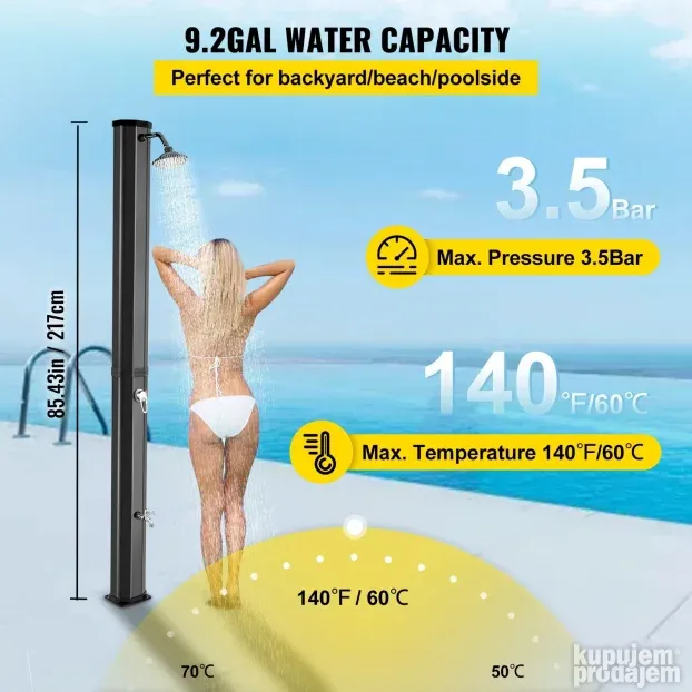Solarni tuš 35 L 217 cm crni baštenski tus