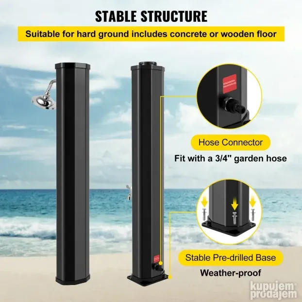 Solarni tuš 35 L 217 cm crni baštenski tus