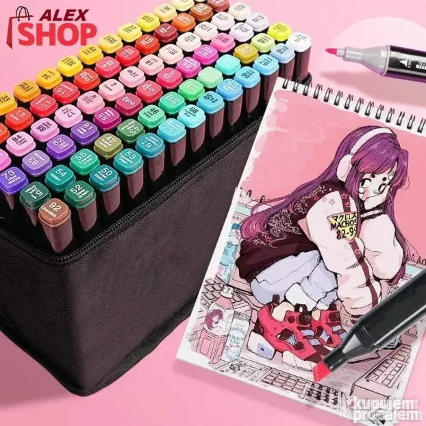 Veliki set dvostranih flomastera i markera sa torbicom