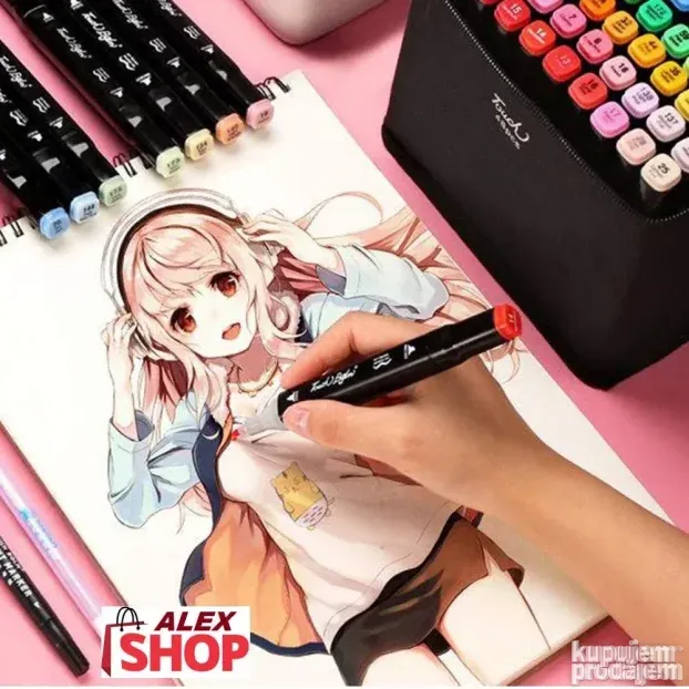 Veliki set dvostranih flomastera i markera sa torbicom