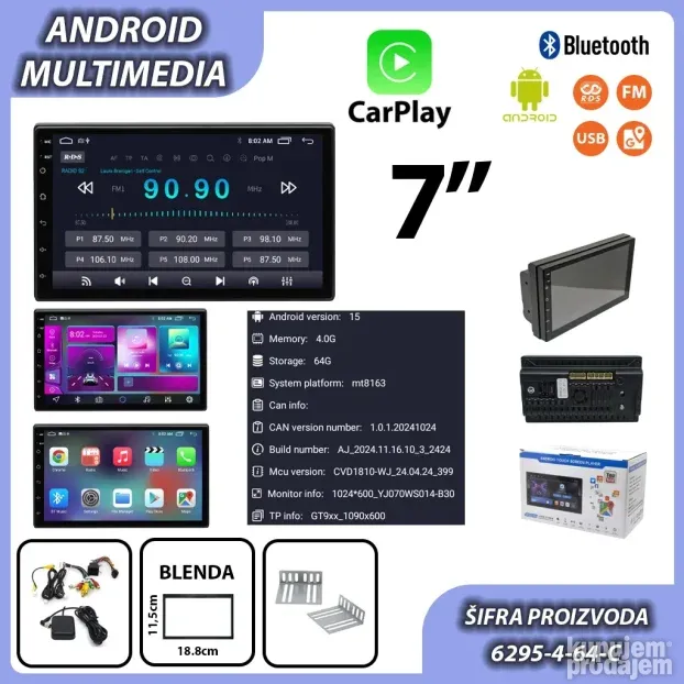 Multimedije za auto Android vec od 59eur 2GB univerzalne,