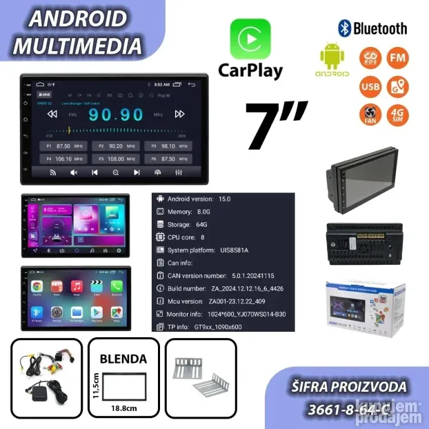 Multimedije za auto Android vec od 59eur 2GB univerzalne,