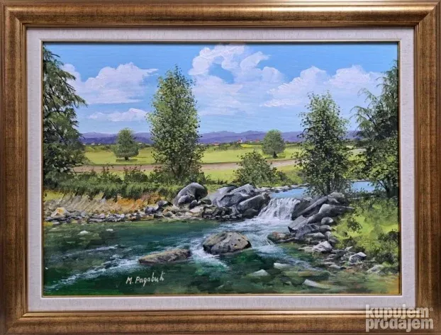 Letnji pejsaž 2, ulje na platnu, luksuzno uramljen, sa 66x86